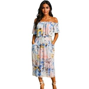 INC INTERNATIONAL CONCEPTS Dress Gauze Off The Shoulder‎ Women's Large